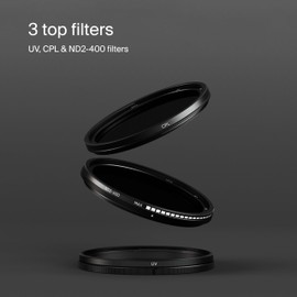 Urth 58mm 3-in-1 Lens Filter Kit — UV, Circular Polarizing (CPL), Variable Neutral Density ND2-400 Multi-Coated Optical Glass, Ultra-Slim Camera Lens Filters