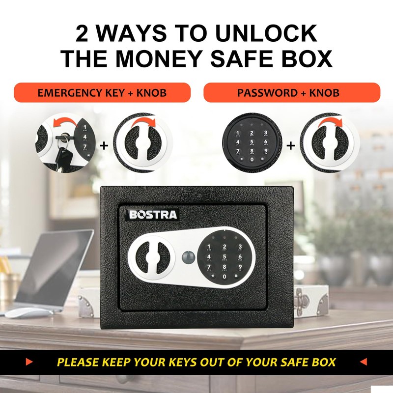 Bostra Fireproof Safe Box with Sensor Light & Fireproof Bag,