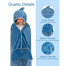 SQEQE Shark Wearable Hooded Blanket Oversized Hoodie For Women Men Adults 50x60