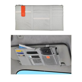 povtii Car Sun Visor Organizer, Oxford Cloth Sun Visor Multi-Pocket Storage Holder with Zipper, Auto Visor Storage Net Pouch for Card Note Phone Registration, Car Accessories (Gray)
