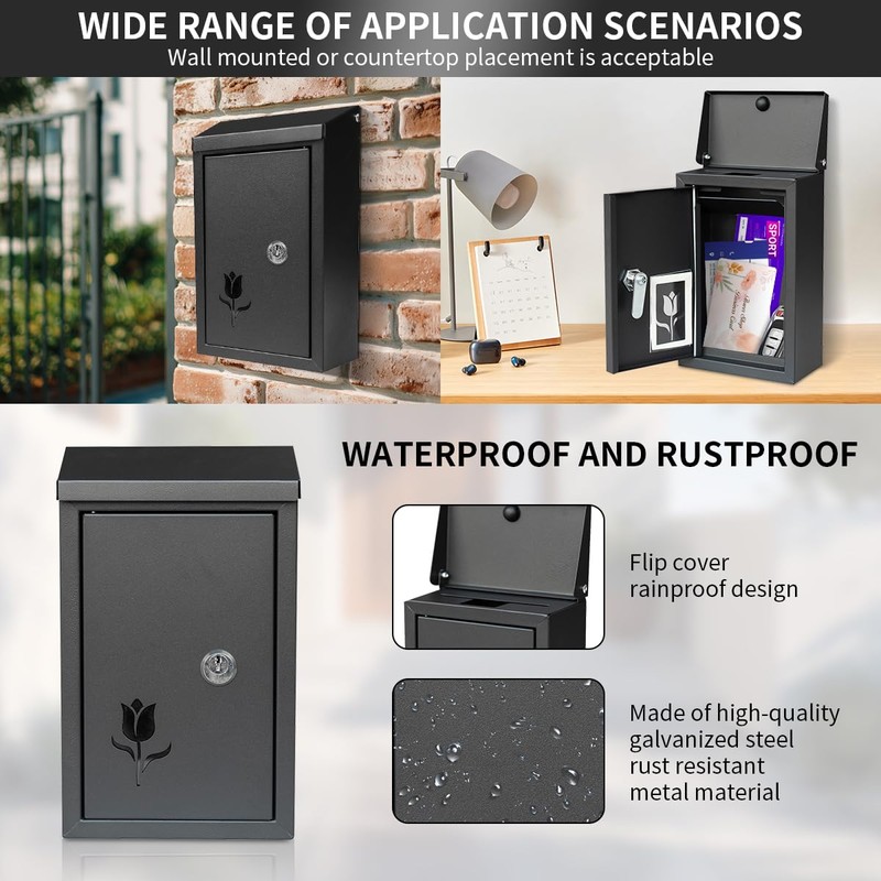 Wall Mount Key Drop Box, with Key Lock & Flip