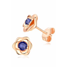 14K Gold Plated 925 Sterling Silver Post Rose Flower Stud Earrings for Women Birthstone Cubic Zirconia Studs Earrings Hypoallergenic & Nickel Free Jewelry Rose Gold Plated Sapphire