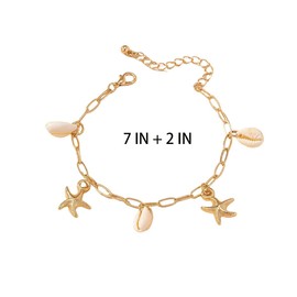 Vurotry Sea Shell Anklets Starfish Anklet Paperclip Anklet Waterproof Adjustable Summer Bohemian Conch Anklet Beach Jewelry for Women (Golden sea)