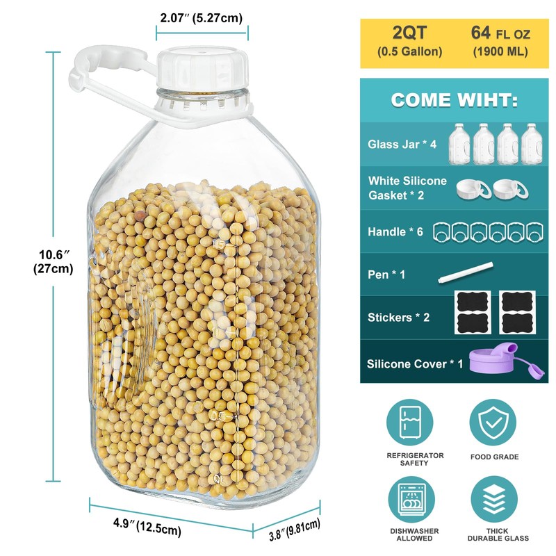 4 Pack 64 Oz Heavy Duty Glass Milk Bottle with