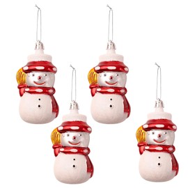 YIEUR Pack of 4 Christmas Pendants Snowman Red White Plastic, 10 cm Christmas Pendant Christmas with Tying Cord, Christmas Decoration Christmas Tree Charms for Christmas Tree Decorations Window