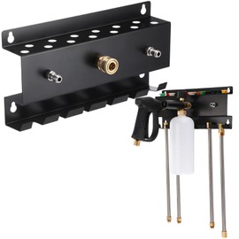 DoubleFill Pressure Washer Gun Holder, Wall Mount Foam Cannon Holder, Car Wash Accessories Organizer for Wand/Nozzle Tips, 1/4'' Pressure Washer Accessories Storage Rack(Black)