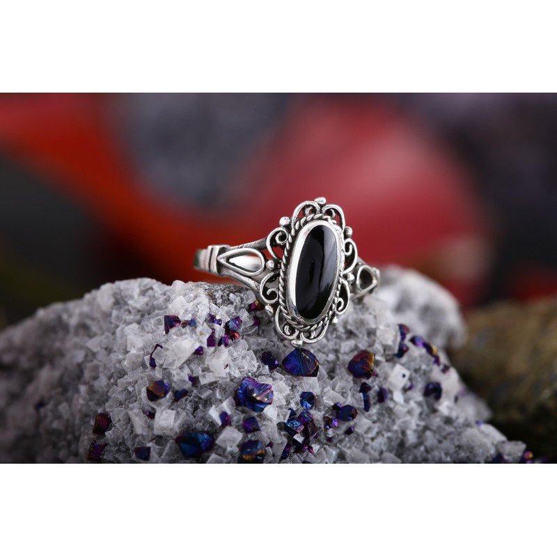 Windalf Alisa Women's Ring 14 mm Silver Ring Black Onyx