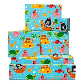 CENTRAL 23 Pirate Wrapping Paper - 6 Sheets Of Gift Wrap - Animal Pirates Treasure Island Ship - Birthday Wrapping Paper For Boys And Girls - Recyclable