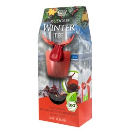 Bull & Bear Rudolfs Winter Tea, Organic Fruit Tea Mix in Tea Set with Tea Strainer, Tea with Cinnamon Almond Apple Hibiscus, Delicious Christmas Tea
