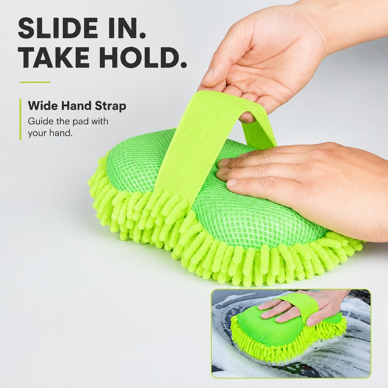 Microfiber Car Washer Sponge with Hand Strap, Chenille Wash Pad