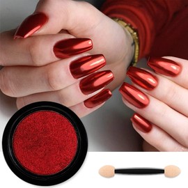 Red Chrome Nail Powder Mirror Effect Aurora Magic Metallic Glitter for Nails Art Design 3D Holographic Red Pigment Dust Decorations