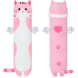 SNOWOLF Cute Long Cat Plush Body Pillow, Kawaii Cat Plushie Toys Cuddle Cartoon Stuffed Animals Soft Kitten Throw Pillow Doll Gift for Kids Girls Boys (43.3", Pink)