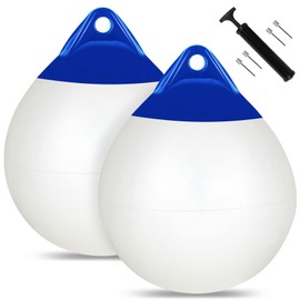 12inch Boat Mooring Buoy 2Pack,Round Boat Fenders Ball Boat Buoy Ball,Inflatable Boat Fenders Dock Bumper Ball Anchor Buoy Mooring Ball Suitable for Yachts Marinas Sailboats Ski Boats(White/Blue)