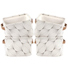 LessMo Pack of 4 Fabric Storage Baskets, Organiser with Handles, Foldable Waterproof, 100% Linen & Cotton Fabric Storage Containers, Storage Baskets, Suitable for Desktop Storage and Household Organiser