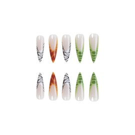 SINHOT Stiletto Press on Nails Long Fake Nails Glossy Glue on Nails Leopard Print Acrylic Nails Color Ombre Almond Artificial Nails French TipStick on False Nails with Design 24pcs
