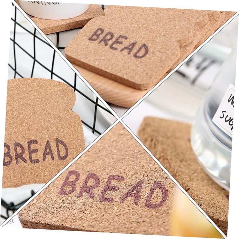 STOBAZA 3sets Bread Shape Heat Insulation Coasters Creative Cork Cup