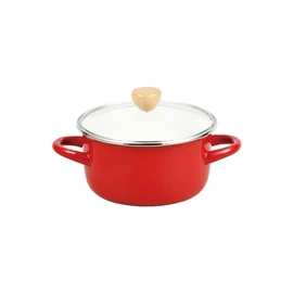 Pearl Metal HB-4877 Steaming Pot, 6.3 inches (16 cm), Deep Type, Enamel, Induction Compatible, Glass Lid, Red, Petite Cook