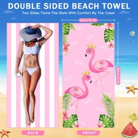 Large Microfibre Beach Towel for Adult, 180x90cm Double Sided Pink Striped Sand Free Beach Towels, Lightweight Extra Large Quick Drying Towel for Travel, Swimming, Pool, Yoga, Gym, Camping, Picnic