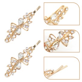 2PCS Gold Diamante Hair Clips for Women Hairpins Crystal Hair Clips Bridal Wedding Hairpins Sparkly Hair Accessories for Women Girls Bridesmaid Party Birthday Prom Gift Headwear Styling Tools