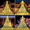 Christmas Solar Decorations Star Lights Outdoor, 11.48ft 350LED Waterfall Tree