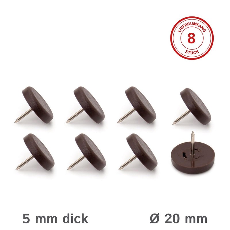 K.D.J. Brand Plastic Furniture Glides with Round Nails, Pack of