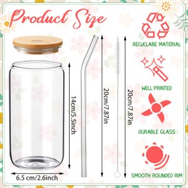 Jingmore 4 Set Teacher Appreciation Gifts 16 oz Thank You Cups for Women Glass Coffee Cups Bulk with Bamboo Lids Straw and a Roll of Ribbon for Teacher Appreciation Week Back to School