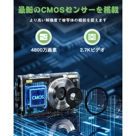 CAMKORY 4K Digital Camera, 48 Megapixel 4K Video Resolution, Autofocus, Macro Photography, Ultra Lightweight, Multifunctional, Beginners, Students, School Trips, Black