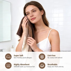 HEAVYWOOD Colorful Hand Towels 2pcs 100% Cotton Reversible, Soft & Absorbent Decorative Hand Towel for Bathroom Clearance (Brown, 2Packs)