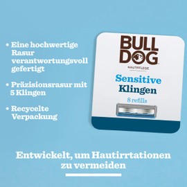BULLDOG - Wet Shaving for Men | Sensitive Razor Blades | 8 Replacement Blades | 5-fold Blade