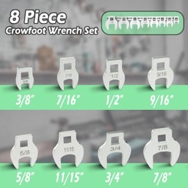 SABLUE 8-Piece Crowfoot Wrench Set (SAE/Inch) Crows Foot, Ideal for Tight Automotive Repair Spaces S0047, Silver