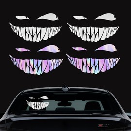4 Stück Dämon Smile Autoaufkleber – reflektierende Aufkleber für Heckscheibe, PKW, Motorrad, Motorradhelm, Helm – wetterfeste Tuning Auto Sticker & Motorrad Aufkleber für Außendekoration