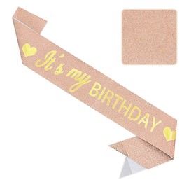Vuzvuv Birthday Sash with Glitter and Foil Letters - Perfect for Women, Men, and Kids' Birthday Parties - Rose Gold