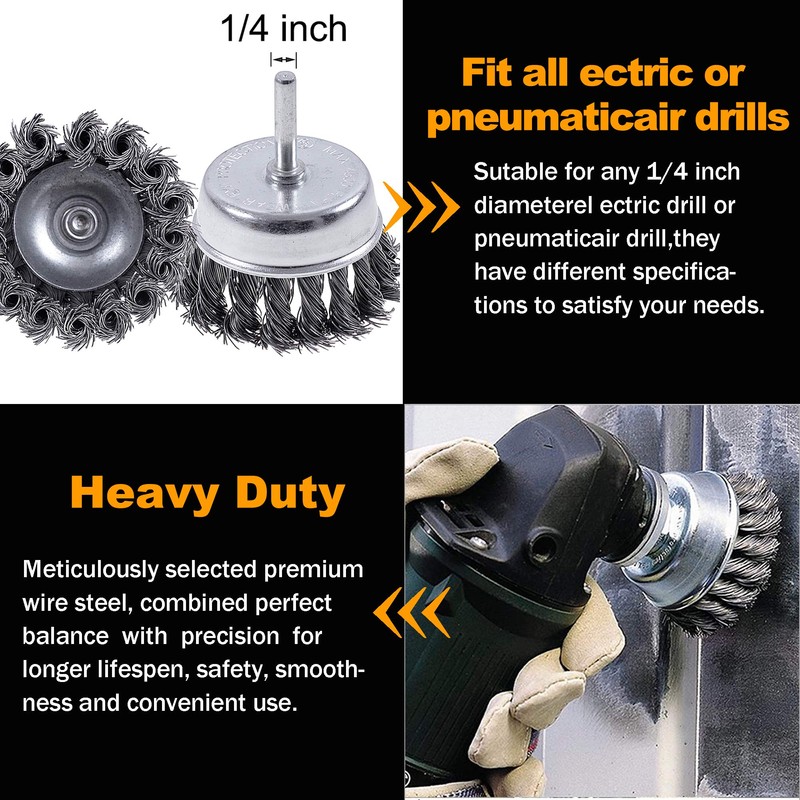 Rocaris 7Pcs Twist Knot Wire Wheel Brush for Drill Crimped