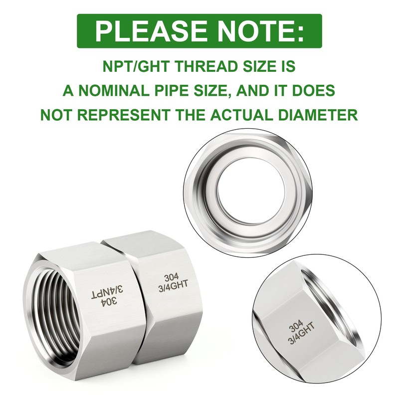 TAISHER 1PCS 304 Stainless Steel Garden Hose Adapter, 3/4" GHT