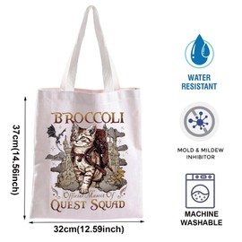 Quest Fantasy Squad Broccoli Cat Tote Bag Quest Squad Gift FW Canvas Bag Broccoli Cat Handbag Fantasy Bookish Lover Bag (TB, B Q Squad Tote CA)