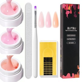 BUTBU Pack of 3 Salon Builder Gel for Gel Nails, UV Gel for Nail Extension & Modelling, Acrylic Gel, Builder Gel for Nails, with Paper Holder, Sanding Rod, for Nails Extensions, Strengthens Protects