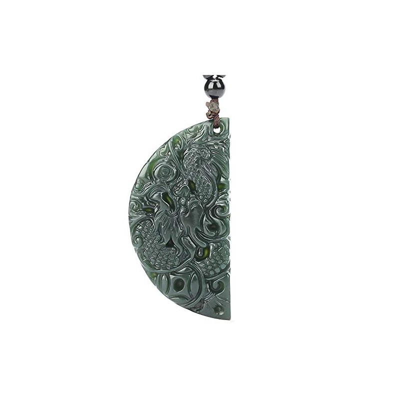 2 Certified Deep Green Pendant Phoenix Dragon Natural Jade Jasper,