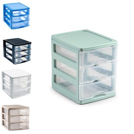Plastic Desktop Storage Unit with Drawers, Stationary Arts Drawer Desktop Tabletop Organiser Storage Tower Unit for Office Bedroom Garage ((17 x 13.5 x 17cm, Mint Green with 3 Clear Drawers))