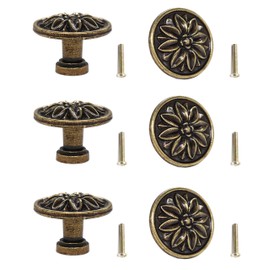 binifiMux 6pcs Vintage Flower Drawer Pulls Knobs, Flower Embossing, Bronze Kitchen Cabinet Knobs, Single Hole