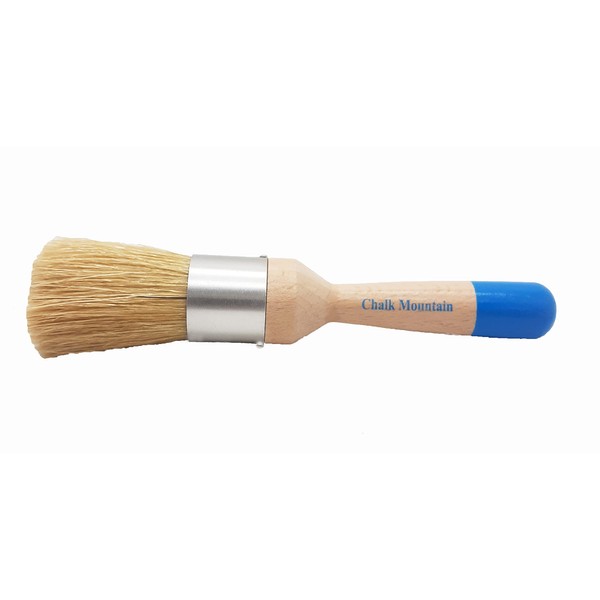 Chalk Mountain Brushes. Small 1" Rounded Ergonomic Design Paint, Stencil, Upholstery and Wax Brush. 100% Natural Bristles and Ergonomic Wood Handle (1)