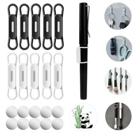 10 Pack Magnetic Pen Holder, Silicone Pencil Holder Adjustable with Panda Refrigerator Sticker for Refrigerator, Whiteboards, Marker Organizer, Locker, Desk Organizers and Accessories (5Black 5White)