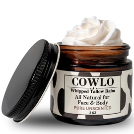 Cowlo Whipped Beef Tallow for Skin – 100% Grass Fed Tallow Moisturizer for Face, Organic Body Butter, Rosacea, Eczema, Babies, Sensitive Skin (Unscented) 2oz