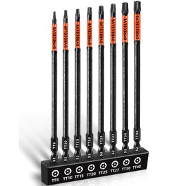 Impact Security Torx Bit Set 6-Inch Long (8-Pack T8-T40), S2 Steel Tamper Proof Star Bits Set, with 1/4'' Hex-Shank, Magnetic and High-Torque, for Automotive, Electronics, DIY