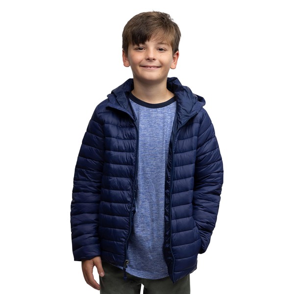 Lands' End Kids Full Zip Lightweight Thermoplume Hooded Jacket, Navy,