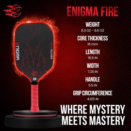 Enigma Pickleball Proto-Fire Pickleball Paddle, Enhanced Power Control and Maximum Spin, Thermoformed Raw Carbon Fiber Pickleball Paddle with Honeycomb Polymer Core, USA Pickleball Approved