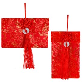 Bojueshaw 2PCS Silk Red Cloth Envelope - Traditional Wedding & New Year Money Holder, Large Size, Elegant Satin Fabric for Wedding Gifts and Celebrations(Jade Knot)