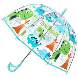 RONIARE Kids Umbrella Clear Bubble Umbrellas for Rain,Safety Dome Windproof Umbrella for Kid Girls and Boys(Dinosaur blue)