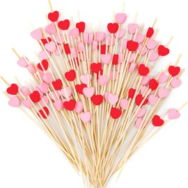 Pack of 200 Wooden Cocktail Picks, BetterJonny Heart-Shaped Cocktail Picks, Handmade Fruit Sticks, Wooden Finger Food Party Picks, Bamboo Toothpicks with Decoration for Finger Food, Barbecue, Fruit,