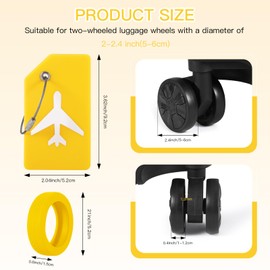 2 Pcs Silicone Luggage Tag for Suitcases with Stainless Loop, 8 Pcs Luggage Wheel Covers, Wear-Resistant, Anti-Noise, Silicone Luggage Wheel Protective Covers for 2-2.4" Spinner Wheel. (Yellow)