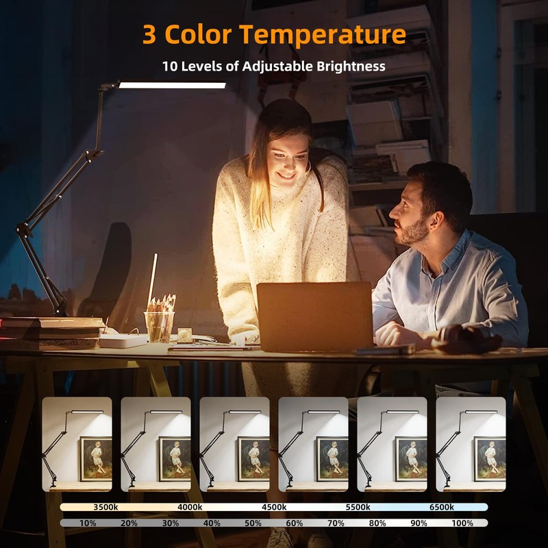 NOEVSBIG LED Desk Lamp with Clamp,2-in-1 Clamp on Desk Lamps